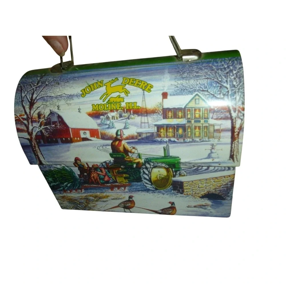 John‎ Deere Workmans Carryall Tin Lunch Box Winter Farm Scene Edward C Schaefer